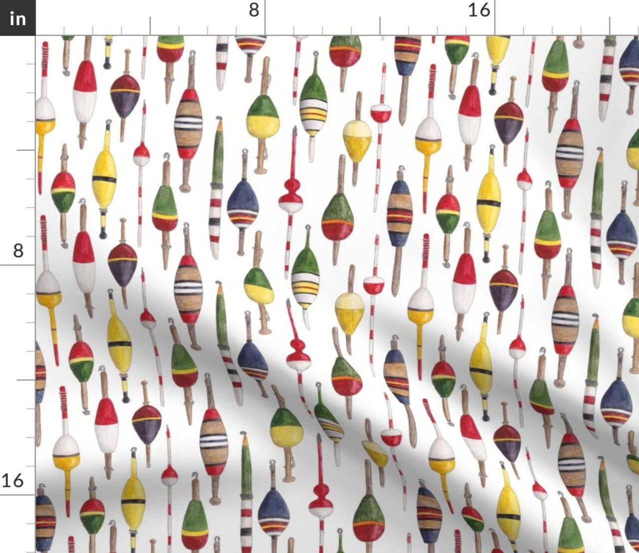Fish Fishing Cork Multicolor Floats Fisherman Bobbers Tackle Vintage Lobster Markers Small Scale Cabin Custom Printed Fabric by Spoonflower Various Fabrics by the Yard or Fat Quarter